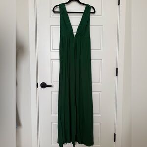Maxi Evening Gown V Neck Forest GreenMade In Brazil